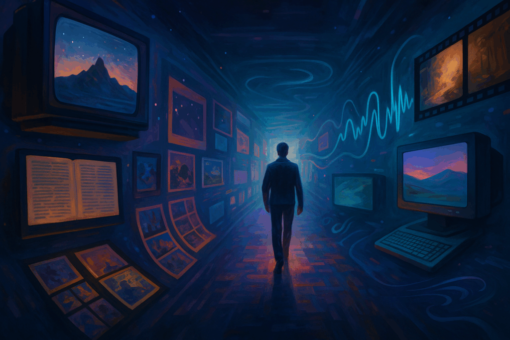 Persona in un tunnel immersivo tra media e linguaggi
