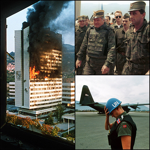 La guerra in Bosnia: l'incendio di Sarajevo, Ratko Mladić, e un casco blu ONU durante il conflitto 1992-1995
