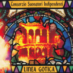 Copertina di Linea Gotica (1996) del Consorzio Suonatori Indipendenti: una vetrata policroma con al centro un edificio in fiamme, immagine del rogo della Vijećnica di Sarajevo cantato in Cupe Vampe.